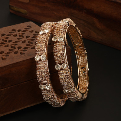 Mode Mania Brass Cubic Zirconia Gold-plated Bangle Set(Pack of 2)