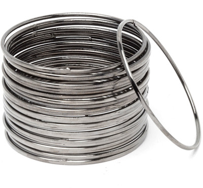 ZENEME Alloy Black Silver Bangle Set(Pack of 24)