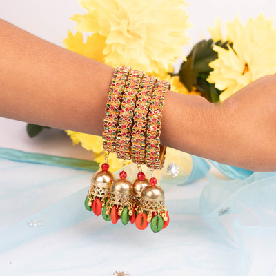 Mamon Creations Alloy Gold-plated Bangle Set(Pack of 4)