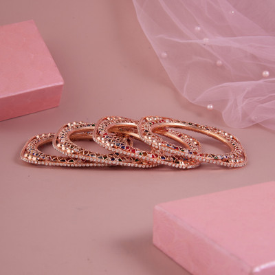 GC PREMIUM JEWELLERY Brass Cubic Zirconia Gold-plated Bangle Set(Pack of 4)