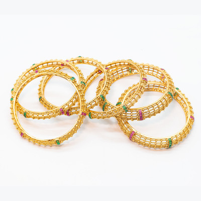 festivejewlryze Brass Gold-plated Bangle Set(Pack of 6)