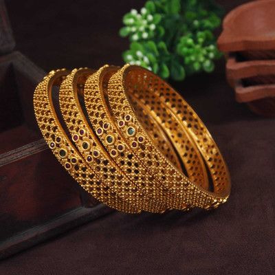 Atulya Brass Cubic Zirconia, Diamond Gold-plated Bangle Set(Pack of 4)