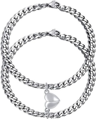 P R Production Silver, Sterling Silver, Stainless Steel Silver Bracelet Set(Pack of 2)