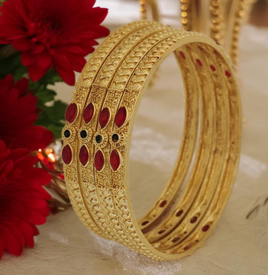 Jewels Kafe Brass Gold-plated Bangle Set(Pack of 4)