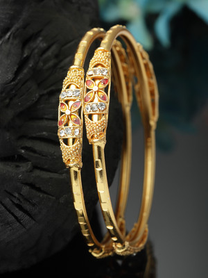 ZENEME Brass Gold-plated Bangle Set(Pack of 2)