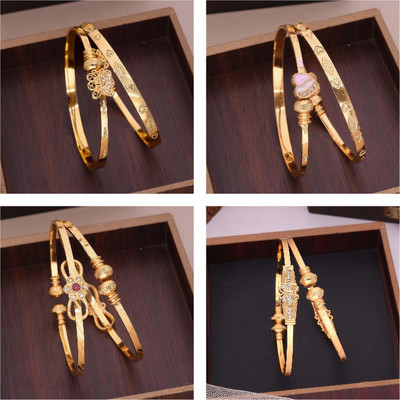 Sangria Brass Diamond Gold-plated Bangle Set(Pack of 4)