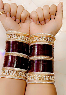 whatowear Brass Diamond Gold-plated Chudas(Pack of 10)
