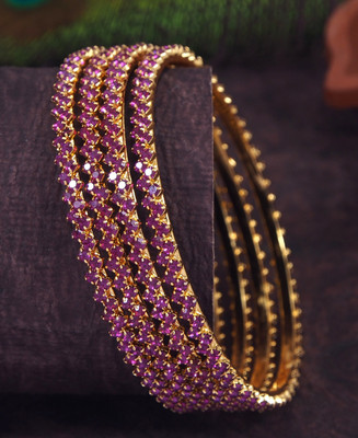 Atulya Brass Diamond Gold-plated Bangle Set(Pack of 4)
