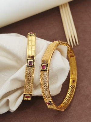 Shree Yogi Bangles Brass Diamond Gold-plated Bangle Set(Pack of 2)