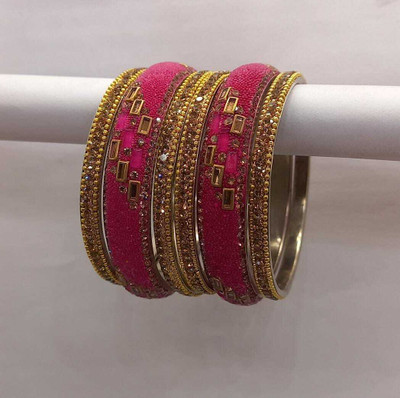 CHURA KING Alloy Crystal Silver Bangle Set(Pack of 6)