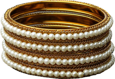 ZINEKA Metal Pearl Gold-plated Bangle Set(Pack of 4)