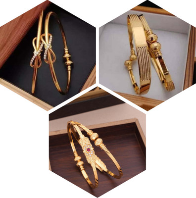 VEDDAA Brass Diamond Gold-plated Bangle Set(Pack of 3)