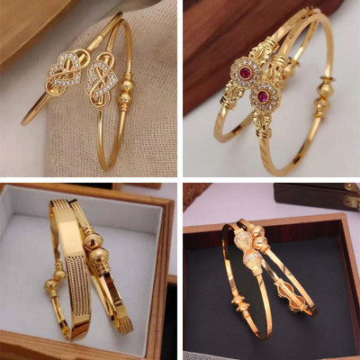 Sangria Brass Diamond Gold-plated Bangle Set(Pack of 4)