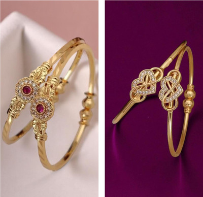 Hetshree Brass Diamond Gold-plated Bangle Set(Pack of 4)