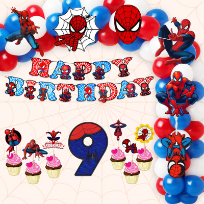 PARTYJOY 9th Birthday Party Decoration Kit for Boys | Spider Baby Theme birthday combo(Set of 1)