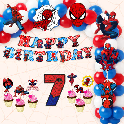 PARTYJOY 7th Birthday Party Decoration Kit for Boys | Spider Baby Theme birthday combo(Set of 1)