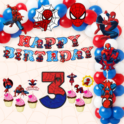 PARTYJOY 3rd Birthday Party Decoration Kit for Boys | Spider Baby Theme birthday combo(Set of 1)