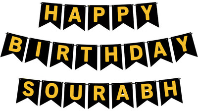 Midas Craft Happy Birthday Sourabh M Banner 02. Banner(10 ft, Pack of 1)