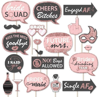 Atpata Funky Bride To Be Rose Gold Glitter Photo Booth Props Banner(1 ft, Pack of 20)
