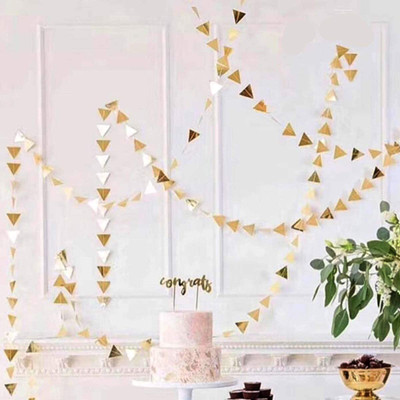 PopTheParty Golden Pennant Banner, Paper Triangle Flags Bunting For Party Decoration Flags Banner(8.202 ft, Pack of 1)
