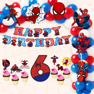 PARTYJOY 6rd Birthday Party Decoration Kit for Boys | Spider Baby Theme birthday combo(Set of 1)