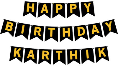 Midas Craft Happy Birthday Karthik M Banner 02. Banner(10 ft, Pack of 1)