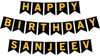 Midas Craft Happy Birthday Sanjeev M Banner 02. Banner(10 ft, Pack of 1)