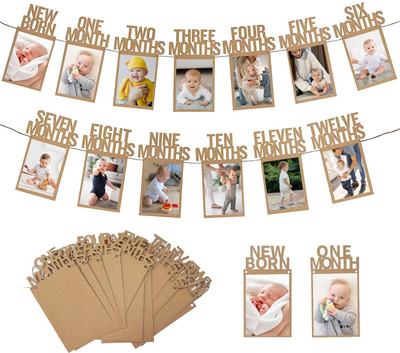 Party Propz Thickened Kraft Card Paper 1st Birthday Bunting Baby Photo Banner Banner(20 ft, Pack of 12)