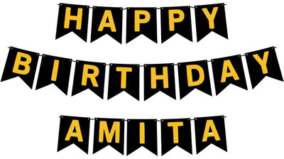 Midas Craft Happy Birthday Amita M Banner 02. Banner(10 ft, Pack of 1)
