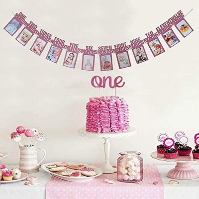 KIDOS 1 to 12 Month Photo Banner for First Birthday Baby with Front Side Banner(8 ft, Pack of 1)