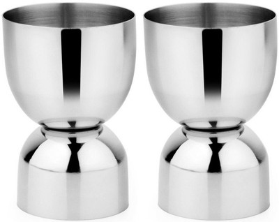JISUN Double Sided Peg Measure Glass (Pack of 2) 30 / 60 Ml 2 - Piece Bar Set(Stainless Steel)