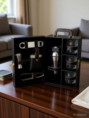 SURFNPICK Portable Black Premium Bar Set With Whiskey Glasses for Picnic, Travel & Car 1 - Piece Bar Set(Stainless Steel)