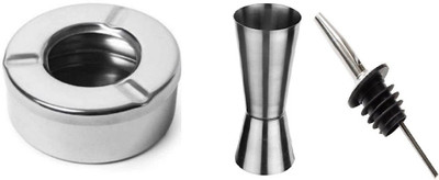 Anne-kee Stainless steel 3PCs Combo Bar Set 1 PCs Lid Ash Tray 1 PCs Peg Measure 30/60 ML & 1 PCs Pourer Bar Accessories 3 - Piece Bar Set(Stainless Steel)