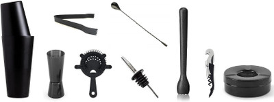 Dynore Black Matt 9 Pcs of Bartender Set/ Barware Set/ Bar Accessories/ Bar Tool 9 - Piece Bar Set(Stainless Steel)