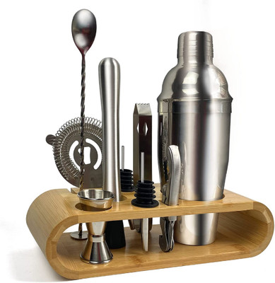 Augen Bartender Kit: 10-Piece Bar Tool Set with Stylish Bamboo Stand Bar Set(Stainless Steel, Bamboo)