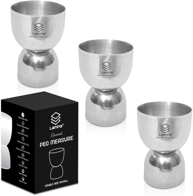 LAMINA Round Peg Measure 30/60 ml Double-Sided Cocktail Jigger for Bars, Home & Hotels. 3 - Piece Bar Set(Stainless Steel)