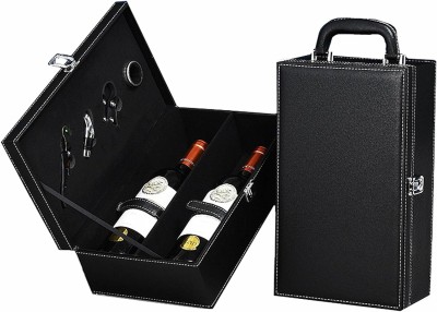 Iktu Wine Box Empty 2 Bottle Slots with 4 Wine Accessory Travel Gift Carrier Case 1 - Piece Bar Set(Stainless Steel)