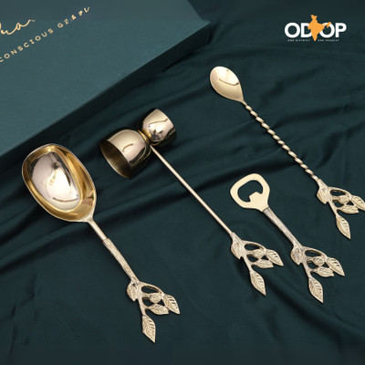 PRAVAAH Patram Bar Set, Solid Brass Handles, Luxury Gifting, Gold Finish 4 - Piece Bar Set(Brass, Steel)