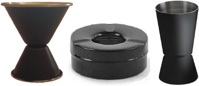 Dynore 2 Black Peg measure with Black Lid Ash Tray. 3 - Piece Bar Set(Stainless Steel)