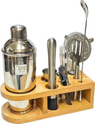 Dynore Stainless Steel Bar Tool Set with Stylish Wooden Stand 10 Pcs Bar Set(Stainless Steel)