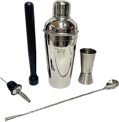 Dynore Dynore Stainless Steel 5 Pcs Professional Bar Set- Cocktail Shaker, Tall Peg Measure, Teardrop Bar Spoon, Wine Pourer, PVC Muddler Black 5 - Piece Bar Set(Stainless Steel)