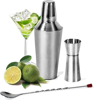 BARDECOR Cocktail Shaker Set – 750 ml Shaker, Peg Measure & Mixing Bar Spoon 3 - Piece Bar Set(Stainless Steel)
