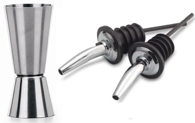 Dynore Stainless Steel Peg Measure 20 & 40 ml With 2 Wine Pourer 3 - Piece Bar Set(Stainless Steel)