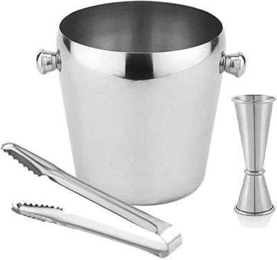 finality Stainless Steel Ice Bucket Ice Tong and Peg Measure 3 - Piece Bar Set(Stainless Steel)