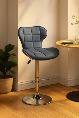 Oakcraft Cushion Upholstery with back Support, Airlift Adjustable Swivel Solid wood Leatherette Bar Stool(Finish Color - Grey, DIY(Do-It-Yourself))