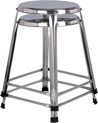 Lifetime Stools 16 Inch Pack of 2 Round Shape Stainless Steel Stool for Sitting Kitchen Stool(Silver, Pre-assembled)