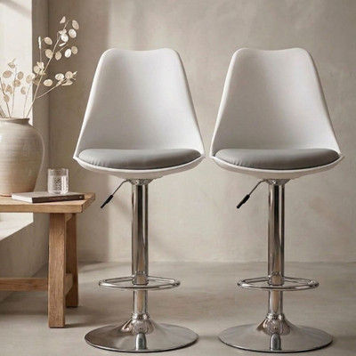 ACTIVA Rapid Bar Stool with Adjustable Height|Swivel Chair for Bar/Cafe - Set of 2 Metal Bar Stool(Finish Color - White & Grey, Pre-assembled)