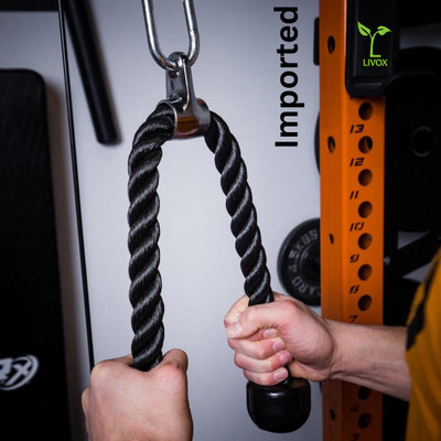 LIVOX Imported Heavy Duty Tricep Fitness Rope + Snap Hook (Imported) Triceps Bar(Black)