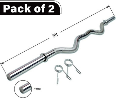CLOVERBYTE (Pack Of 2) 3 Feet Curl Rod With 4 Piece of Spring Lock for Biceps & Triceps Weight Lifting Bar