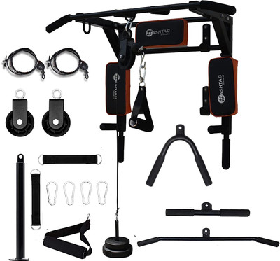 HASHTAG FITNESS 5in1 multi pull up bar for home with 360 degree gym pulley systems Dip Station(Black)